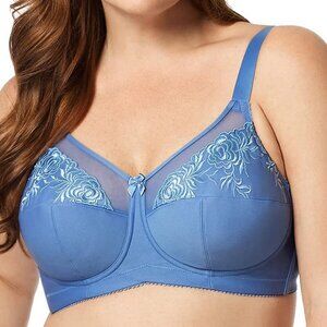 New Elila Full Figure Embroidered Microfiber Wire-Free Bra Blue 1301